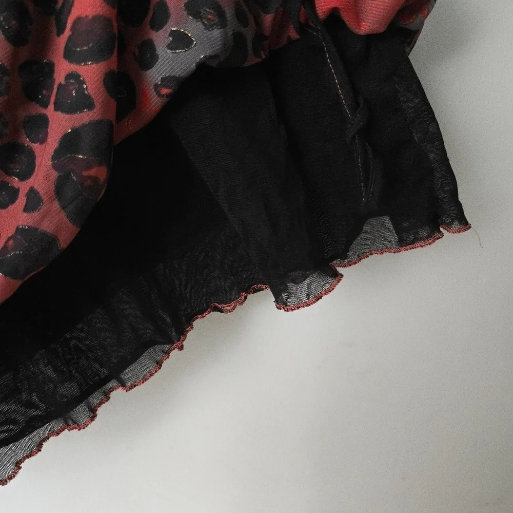Kaktus Blouse Top Womens L Cheetah Leopard Print Red Goth Tulle
